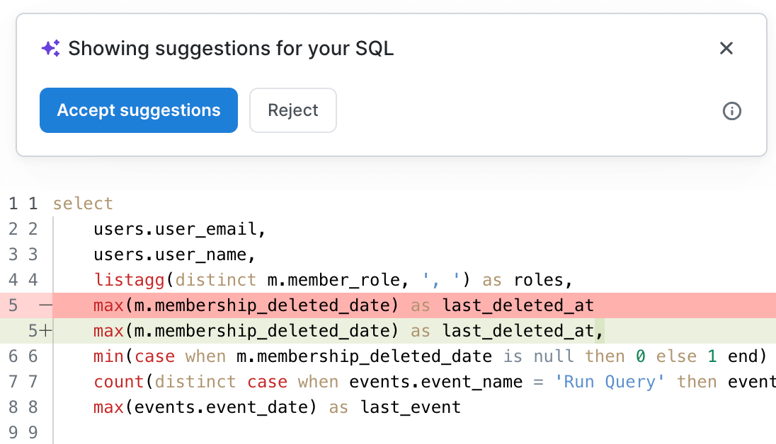 PopSQL fix query suggestions